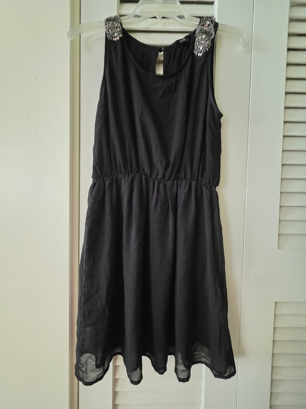 Papaya Black Sleeveless Dress with Jeweled Shoulder Accents